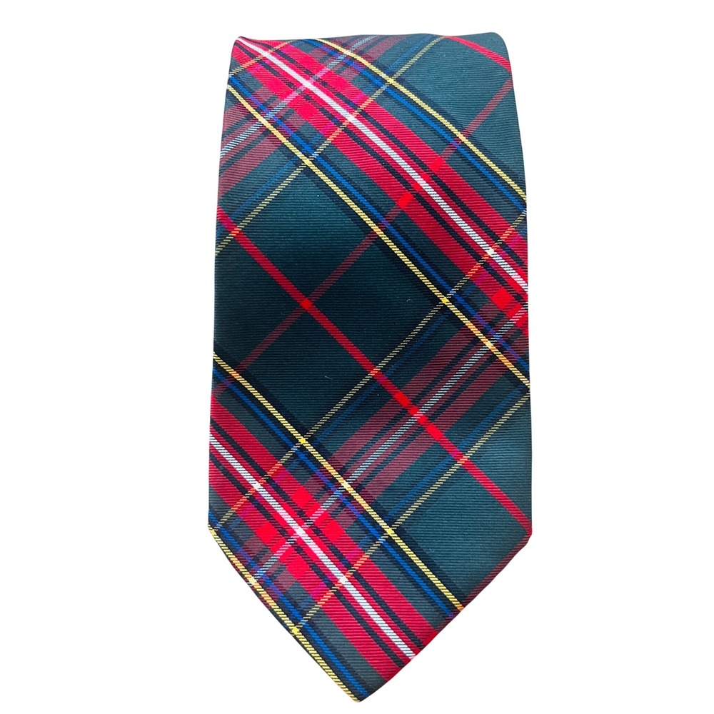 Abercrombie & Fitch Mens Silk Plaid Tie Green Red Handmade Italy Preppy Holidays